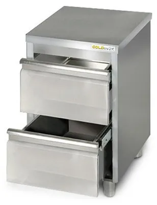 Immagine prodotto di Mobile basso in acciaio inossidabile, dimensioni 500 x 600 mm, con 2 cassetti di alta qualità - GOLDINOX
