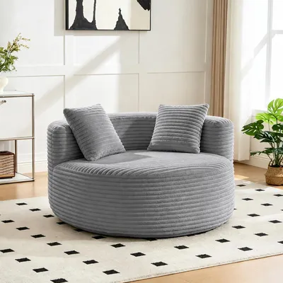 Obrázek produktu pro Pohovka "Sitzsack" 110 cm, potažená kvalitní tkaninou "chenille", s 2 polštáři. Jednoosobová pohovka, rozkládací, relaxační křeslo, kulatý povrch, potažené cordovou látkou, bez nutnosti montáže. Moderní jednoosobová pohovka, barva: béžová/šedá