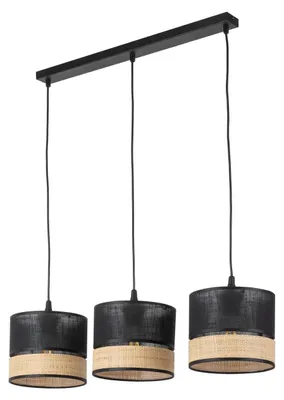 Produktbild von Hängeleuchte Metall Stoff H: max. 110 cm Schwarz Natur E27 3-flammig länglich Modern Pendelleuchte