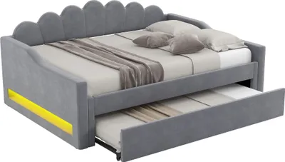 Produktbild von Gepolstertes 140 x 200 cm Tagesbett mit LED-Gürtel und Ausziehbett, Grau