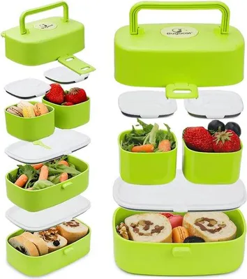 Produktbild von Bugucat®️ Brotdose für Kinder mit Fächern - 1260 ml - 2-in-1 Bentobox für Kinder mit 4 Fächern - Auslaufsichere Lunchbox für den Kindergarten - Brotdose - Schul- und Frühstücksbox für Mikrowelle und Geschirrspüler