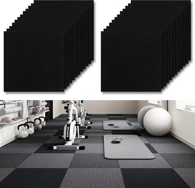 Produktbild von Famanu Teppichfliesen selbstklebend 30 x 30 cm - aus hochwertigem Polypropylen - antislip - schwarz - 24 Stück