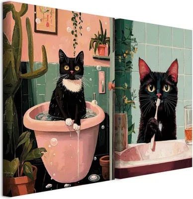 Produktbild von murando - Akustikbild Set Kater 40x30cm 2 Teilig je 20x30cm Collage 2er Mehrteiligen Gemälden Kunstdrucke Wandbild Schallabsorber Akustikplatten - Gästetoilette Katzenliebhaber Abstrakt g-H-10135-b-a