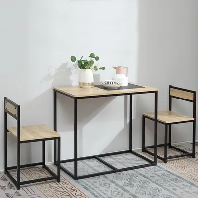 Produktbild von Sweiko Esstisch-Set mit 2 Stühlen, Kompaktes Set aus Tisch und Stühlen für Esszimmer, Wohnzimmer, Küche, mit Metallrahmen