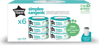 Image de Tommee Tippee Cassettes de recharge pour le système d'élimination des couches Simplee, jeu de 6, à utiliser uniquement avec les poubelles à couches Simplee-Sangenic 1 pièce (pack de 6)