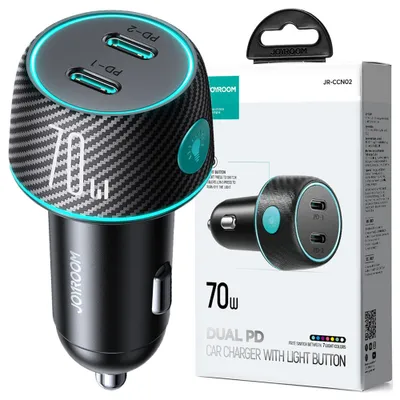 Produktbild von Joyroom JR-CCN02 70W  2x USB C Autoladegerät mit LED-Hintergrundbeleuchtung - Schwarz
