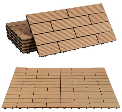 Produktbild von Ikodm WPC Terrassenfliesen 30x60 cm Teakfarben 36 Stück 6 m² Klickfliesen Garten Balkon
