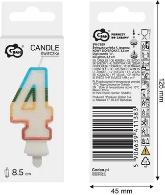 Zdjęcie produktu dla Świeczka cyfra 4 tęczowa 8,5cm - Godan