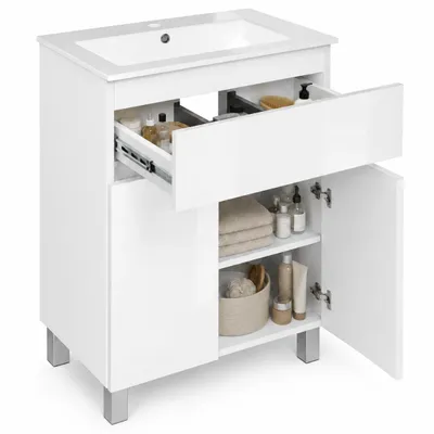 Produktbild von paplinskimoebel - Badezimmer Waschbecken mit Unterschrank 60 Ariza Waschbeckenunterschrank mit Schubladen Soft-Close Einlegeboden Weiß MDF Hochglanz