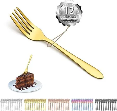 Zdjęcie produktu dla Ibenzoa® Złote widelce do deserów (zestaw 12 sztuk) – powłoka tytanowa, stal nierdzewna, 14 cm, idealne do deserów, ciast i owoców, można myć w zmywarce