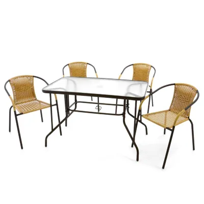 Produktbild von VCM 5-tlg. Set Gartenmöbelset | Klappstühle | Gartengarnitur | Glastisch | Sitzgruppe | Garten-Set
