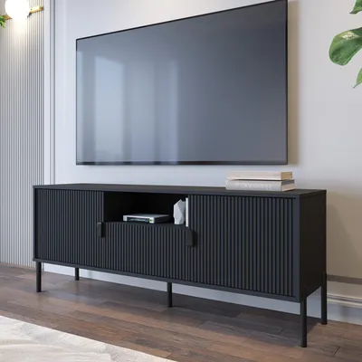 Image de Rabattone - Meuble TV, 155x40x69h cm Noir, un Tiroir