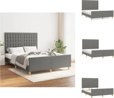 Produktbild von vidaXL Bettgestell mit Kopfteil Dunkelgrau 140x200 cm Stoff -  Betten & Bettgestelle
