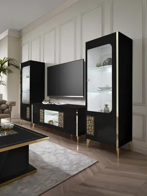 Produktbild von Wohnwand Stella 3-Teilig in Schwarz/Gold 200 cm