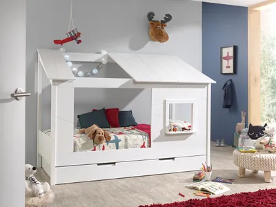 Produktbild von Hausbett Lio 90x200 mit Vorhängen - weiß
