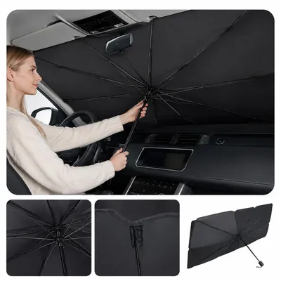 Produktbild von Auto Sonnenschutz Frontscheibe 145x70cm, faltbarer Auto Sonnenschirm mit UV-Schutz, Hitzeschutz für Windschutzscheibe, passend für PKW und SUV