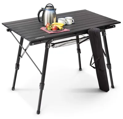 Productafbeelding van Opvouwbare campingtafel, 120 x 70 cm, met verstelbare hoogte (58-78 cm), ideaal voor kamperen, de tuin, barbecueën en picknicken, met draagtas, zwart