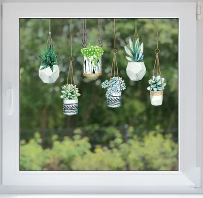 Produktbild von 6 Fensteraufkleber Hänge-Pflanzen auf klarer Folie I 6er Set l Glas-Aufkleber I Doppelseitig und selbstklebend I Fenster-bild Vogelschutz I dv_1049