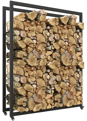 Productafbeelding van Verrijdbaar houtrek op wielen, metalen frame, tot 150 kg, 120 x 32 x 151 cm, zwart