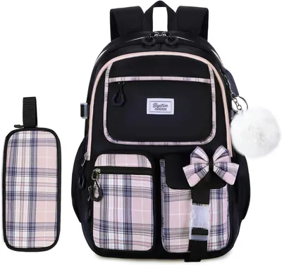 Produktbild von Schulranzen-Set 27 l, schwarz-rosa, 2-teilig, mit Etui, wasserdicht, für Schule