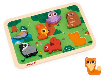 Obrázek produktu pro Janod dřevěné puzzle lesní zvířata - chunky puzzle 7 dílkůdřevo