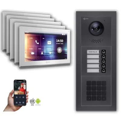 Produktbild von Goliath IP Video Türsprechanlage: 10-Zoll 5 Familienhaus, Zahlencode, Anthrazit : 10 Zoll Weiß : Aufputz Dose Monitor Farbe: 10 Zoll Weiß Montage: Aufputz Dose