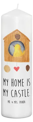 Produktbild von Mr. & Mrs. Panda Kerze Vogel Haus 29 x 8 cm XL - Weiß - Geschenk, Bedruckte, Lustige Sprüche, Stumpenkerze, Wachskerze, Erinnerungskerze, Familie, Wohnung, Zuhause
