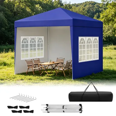 Image de Pavillon Eikuavons Faziango, dimensions 3x3 mètres, avec parois latérales et fenêtres, pavillon pliable pop-up avec toit en Oxford 210D imperméable, protection UV 50+, réglable en hauteur, sac de transport, couleur bleue