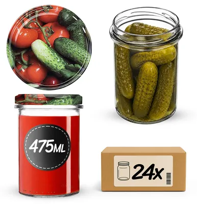 Produktbild von KADAX Einmachgläser 475ml mit Ø 82 mm Schraubdeckel, Marmeladengläser, Schraubgläser zum Einkochen, Einmachen und Aufbewahren von Marmelade & Honig (Gemüse, 24 Stück)