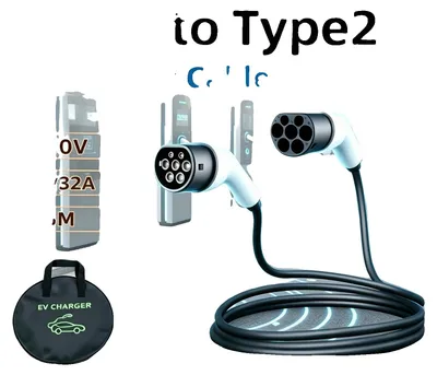 Image de Câble de recharge pour véhicule électrique, puissance de 22 kW, compatible avec deux prises, 32A, 22kW, triphasé