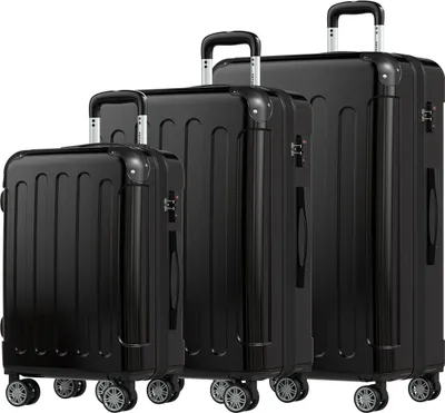 Produktbild von TRVLMORE Kofferset - 3-teilig - 45L Handgepäck + 75L und 115L Aufgabegepäck - TSA-Schloss - Leichtgewicht - Reisekoffer Set - Schwarz