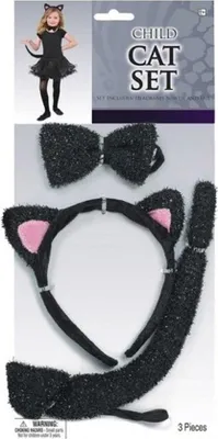 Productafbeelding van Katten/poezen verkleedset - voor kinderen - zwart - 3 delig