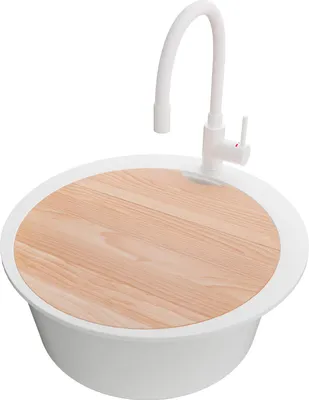 Produktbild von PRIMAGRAN Granitspüle Alles Weiß 53x53cm, Spülbecken Rund 1 Becken + Ablauf-Set + Küchenzubehörset, Küchenspüle ab 50er Unterschrank - Pisa Max