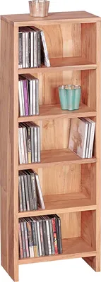 Produktbild von WOHNLING CD Regal MUMBAI Massivholz Akazie Standregal 90 cm hoch CD-Aufbewahrung 5 Fächer Bücherregal natur Landhaus-Stil