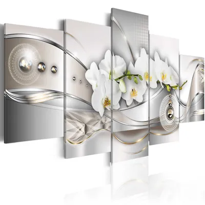 Produktbild von Modernes Wandbild b-A-0073-b-n (150x75) - 5 Teilig Bilder Fotografie auf Vlies Leinwand Foto Bild Dekoration Wand Bilder Kunstdruck Abstrakt Blumen Orchidee