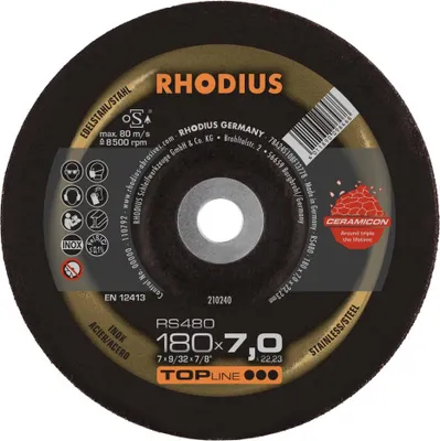 Zdjęcie produktu dla Tarcza do szlifowania zgrubnego Rhodius RS480 180 x 7,0 mm Inox (10 szt.)