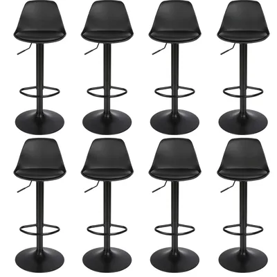 Image de lot de 8 tabourets de bar Chaise de bar réglable en hauteur Tabouret de bistrot pivotant avec dossier et repose-pieds Noir