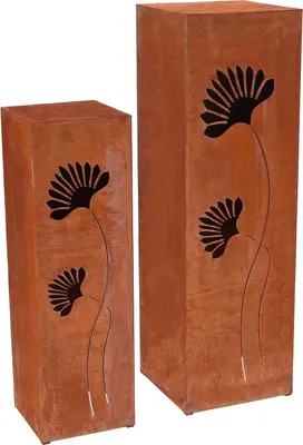 Produktbild von KOTARBAU® Satz Edelrost Dekosäulen Blumensäule Podest Ecorost Gartendeko für den Garten Hauseingang 2 STK. Blumenmuster