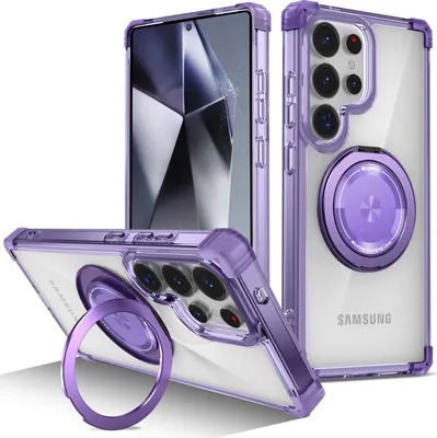 Immagine prodotto di Custodia per Samsung Galaxy S26 Ultra con supporto magnetico ad anello, supporto, compatibile con MagSafe, protezione militare, custodia trasparente Viola