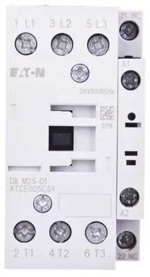 Zdjęcie produktu dla Stycznik Eaton 1 styk NC/3 styki NO 24V 25A 11kW (DILM25-01(24V50/60HZ))
