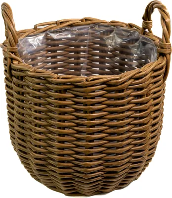 Produktbild von Polyrattan Korb Ø 34cm rund braun mit Einsatz transparent Blumenkübel Übertopf Pflanz-Töpfe