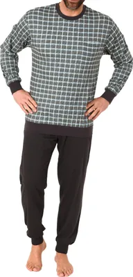 Image de Pyjama pour homme avec poignets, motif à carreaux élégant - également disponible en grandes tailles - 212 502 ; gris foncé, 56