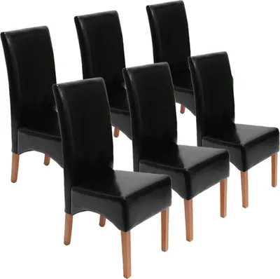 Zdjęcie produktu dla Zestaw 6 krzeseł do jadalni Krzesło kuchenne Krzesło tapicerowane | wys. x szer. x gł. 102 x 44 x 54 cm | wysokość siedziska 47 cm | skóra | jasne nogi | czarny