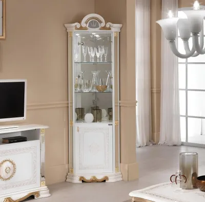 Produktbild von Weisse Eckvitrine Glasschrank Vitrinen Schränke Regal Italienische Möbel Regale
