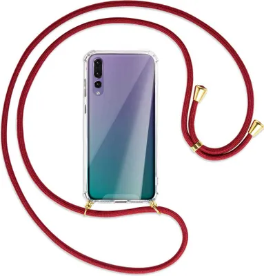 Produktbild von Handykette Backcover-Schutzhülle mit Band (Metall goldfarben) für Huawei P20 Pro - dunkelrot