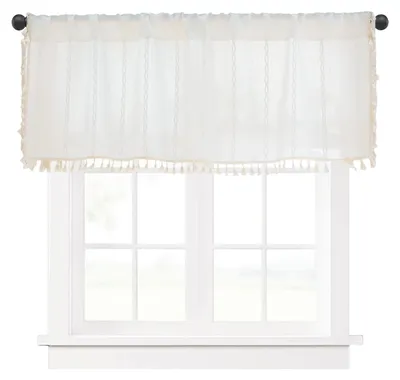 Immagine prodotto di Tenda da cucina semitrasparente, corta, con frange - bianca, 132x61 cm