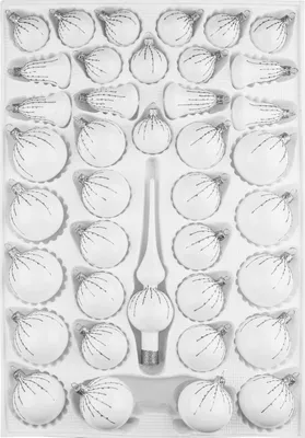 Produktbild von 39 tlg. Glas-Weihnachtskugeln Set in Hochglanz Weiss Silber Regen