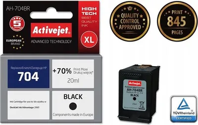 Produktbild von Activejet AH-704BR Tintenpatrone (Ersatz für HP 704 CN692AE; Prämie; 20 ml; schwarz)