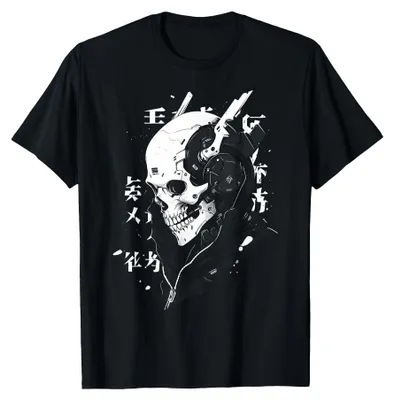 Zdjęcie produktu dla Koszulka w stylu anime, manga, cyberpunk, z motywem czaszki, estetyka techwear, styl Harajuku