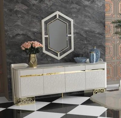 Produktbild von Sideboard Luxus Modernen Design Wohnzimmer Hochwertig Möbel Kommode Spiegel 2tlg